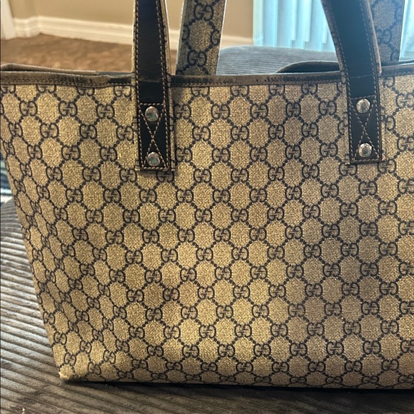 Gucci Blue Monogram Canvas Tote With Red/Blue Web Accent - Picture 12 of 16